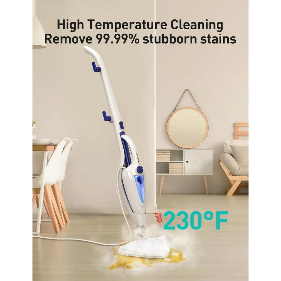 12-in-1 Steam Mop Fast 15-Sec Heat-Up 1500W Detachable Handheld Steam Cleaner with 2 Dirt Grip Pads Removes 99.99 Stubborn Stai