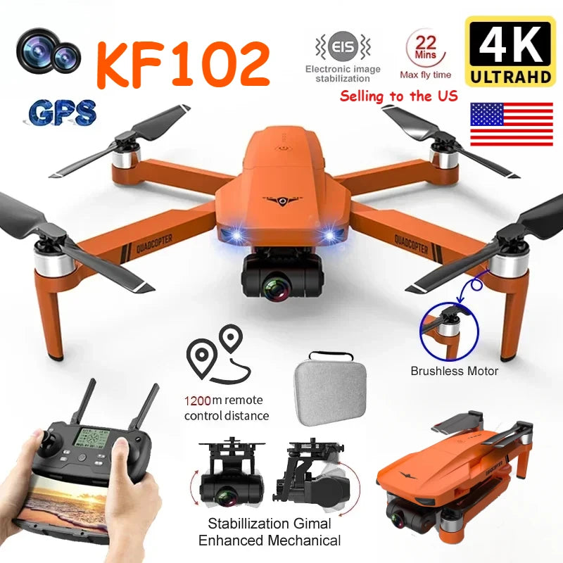 KF102 4K HD GPS Drone with Dual Camera 2-Axis Gimbal Optical Flow WiFi FPV, Foldable Quadcopter Toy for Aerial Photography