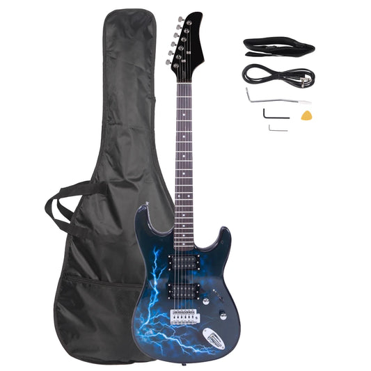 22 Frets Electric Guitar with Power Cord/Strap/Bag/Plectrums Black & Dark Blue