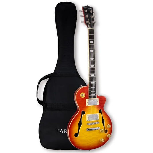 Electric Guitar with Cherrybust SemiHollow Body and Quilted Maple Top Okoume Body Maple Neck with Protective Bag Ideal for Live