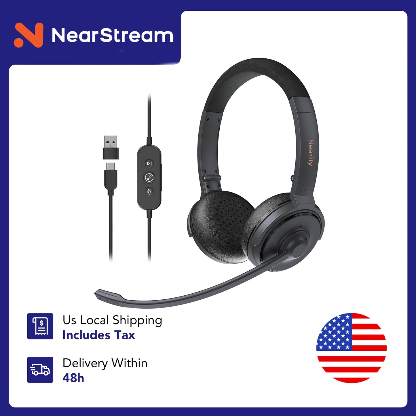 Clearance Sale Wired On-Ear Headphones with Noise Cancelling Mic USB/Type-C Connection for Office Home PC/Mac/Laptop