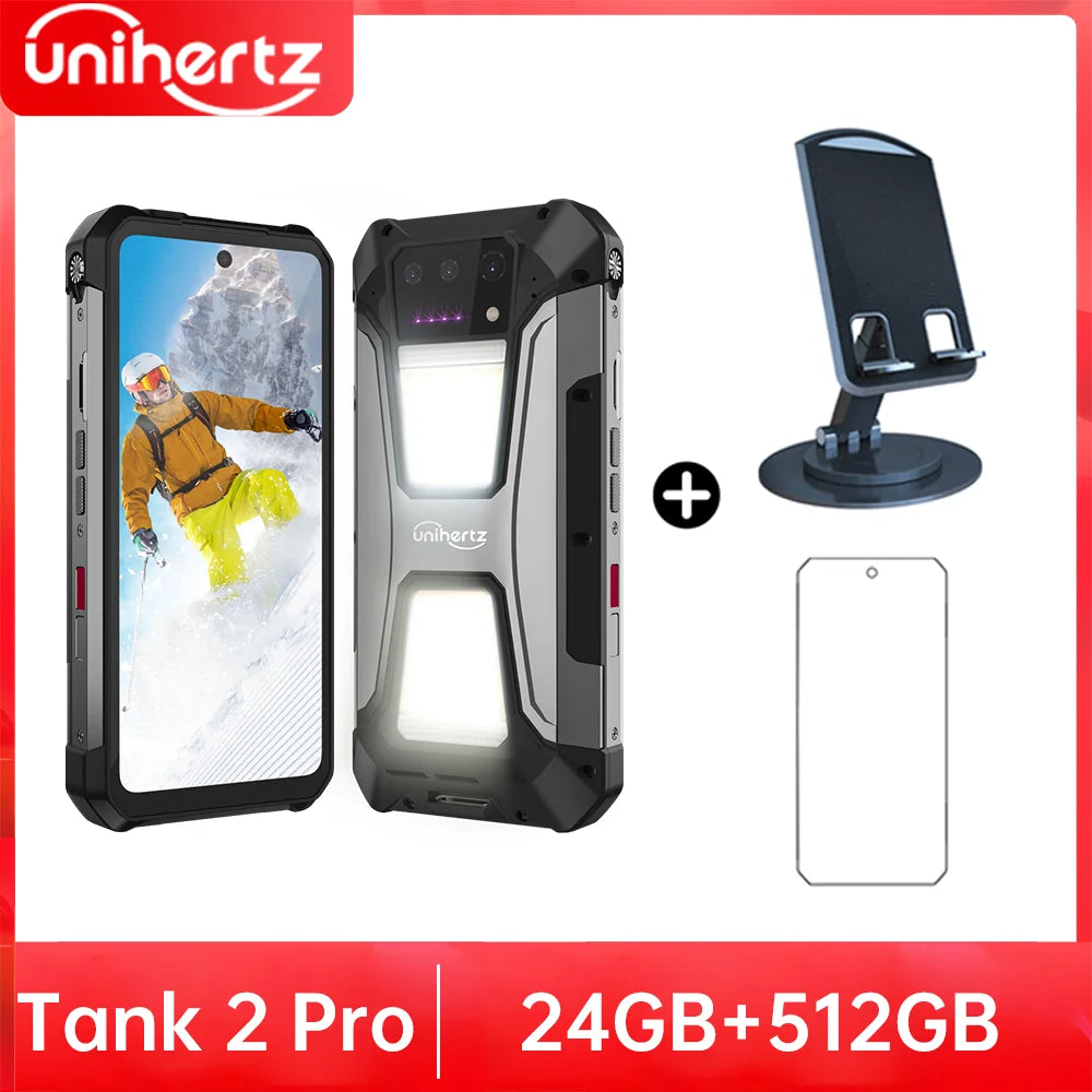 Unihertz Tank 2 PRO 8849 Rugged phones with Projector 2.4K 23800 mAh 24GB+512GB Android 14 100MP NFC 120W G99 Octa Core Dual SIM