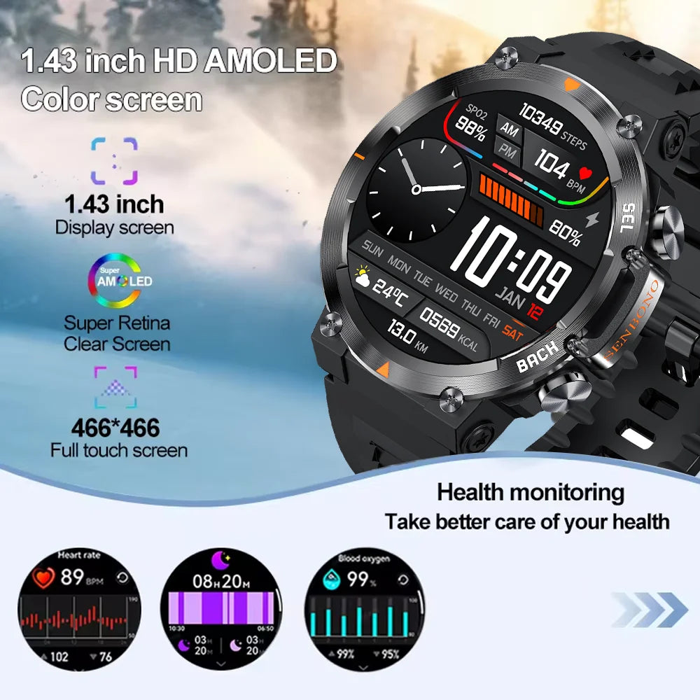 SENBONO MAX18 Smart Watch for Men AMOLED Screen AI GPT Bluetooth Call 410mAh Big Battery Fitness Tracker Men' Sport Smartwatch