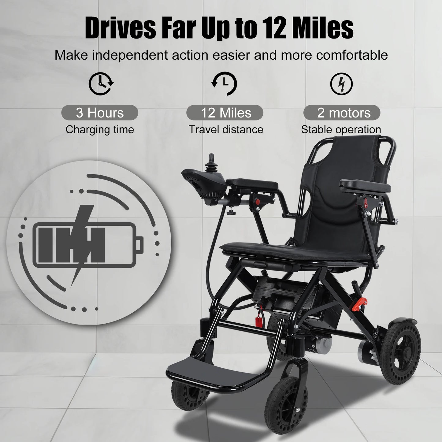 Walker Walking Aid, Electric Wheelchair,Lightweight Electric Wheelchair for Adults, Portable Wheelchair with 500W Motors,12 Mi