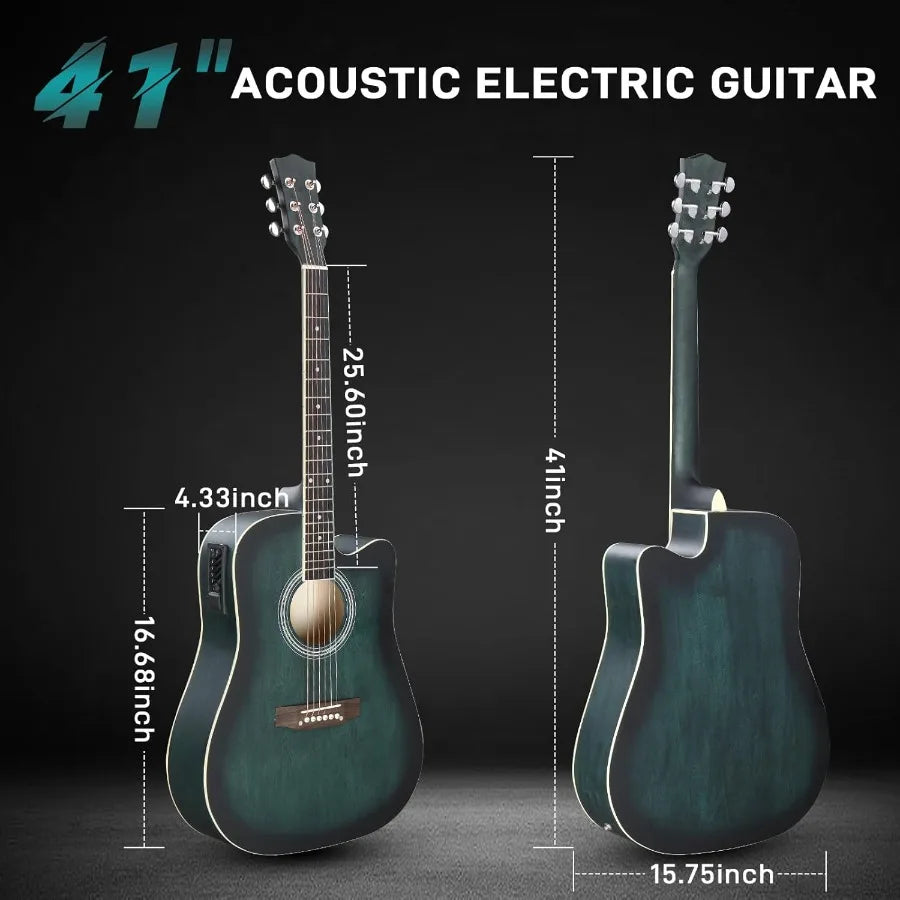 Full-Size Acoustic Electric Guitar with Amp featuring 41 Inch Basswood Body Complete Beginner to Intermediate Guitar Kit with C