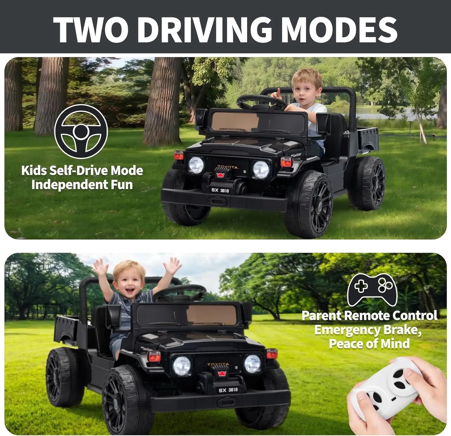 12V Ride on Toy for Kids, Toddler Ride on Pickup Truck Electric Car with Parent Remote Control, Safety Belt, Braking, Suspension