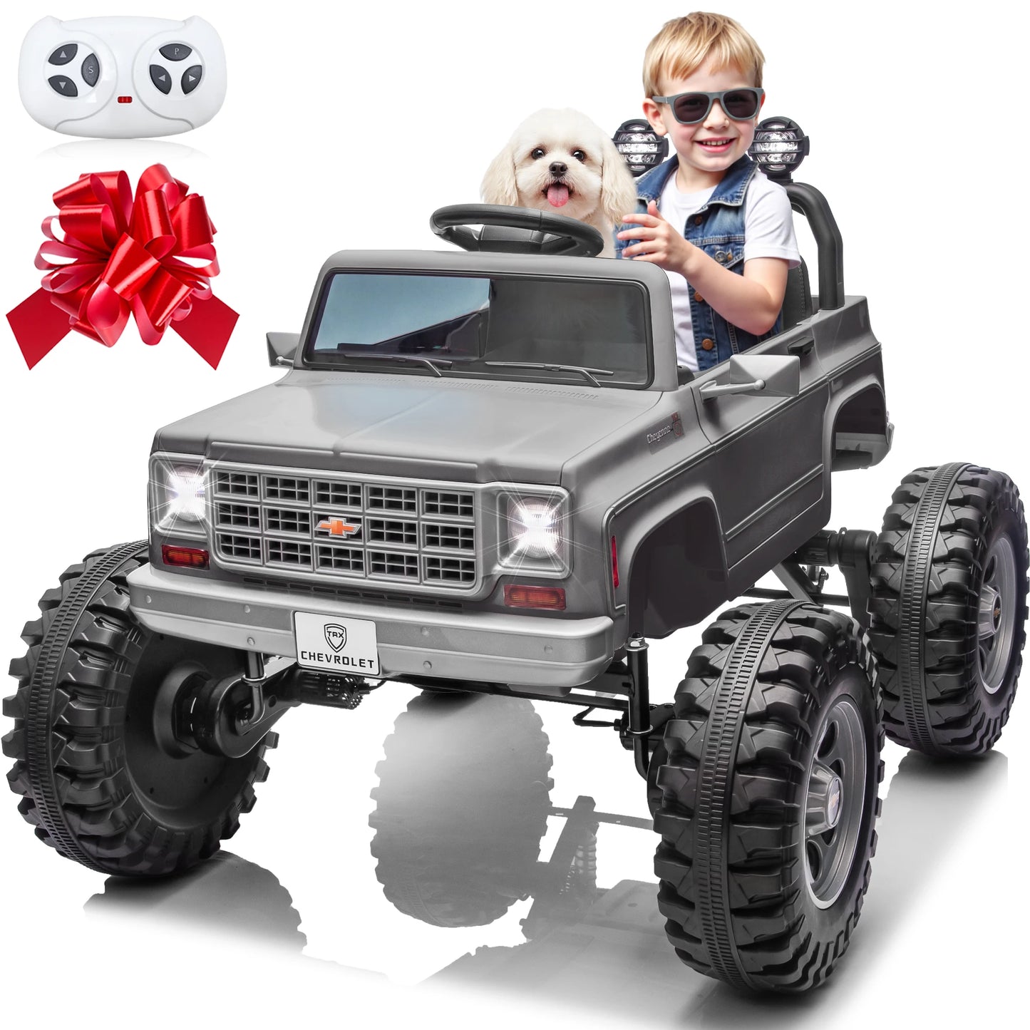 24V Ride on Car, Licensed Chevrolet Cheyenne Truck w/4X200W Motor, Remote Control, Decoration Streamer