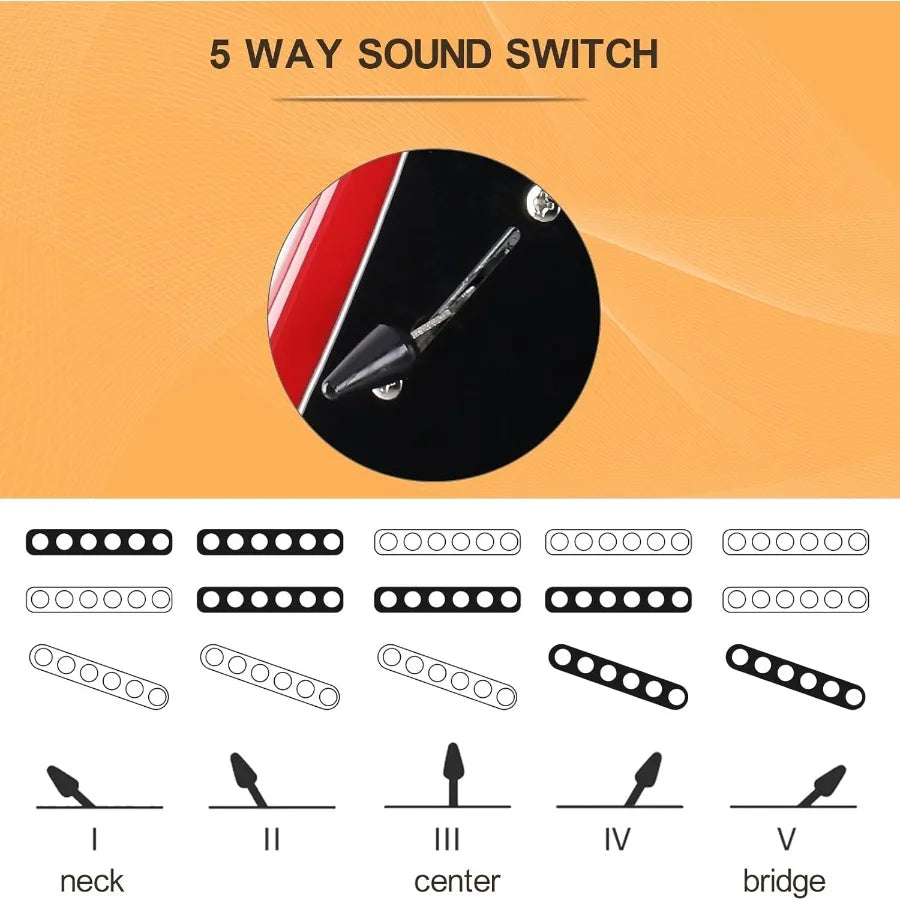 39 Left Handed Full Size Electric Guitar for Music Lovers and Beginners with Built-in 20W Amplifier and Complete Accessories Pa