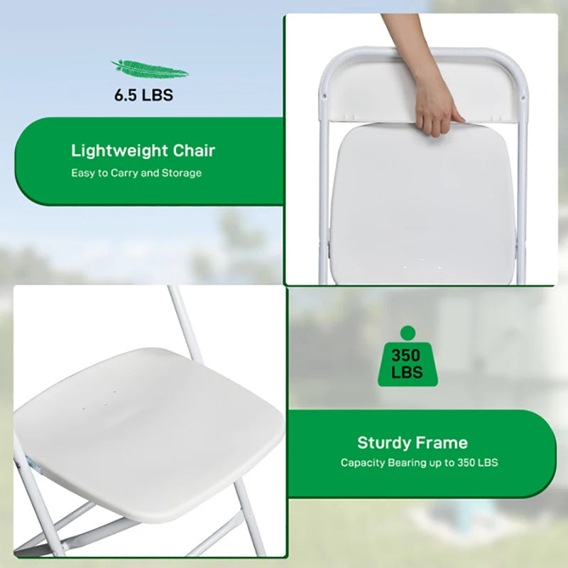 4/6/10pcs White Folding Chairs Premium Plastic Thickened Steel Pipes Stackable Home Dining Seats Portable Commercial Chair