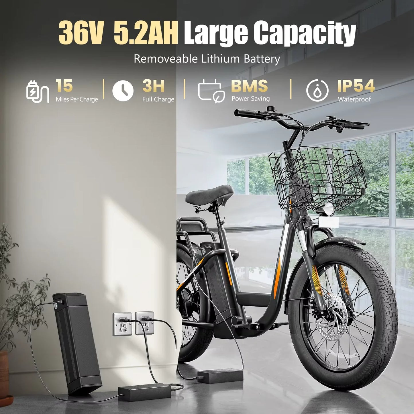 CAROMA Peak 560W Electric Scooter with Seat,20" Fat Tire E-Bike,Adult Scooter for Commuting with Basket&UL2272 1 Year Warranty