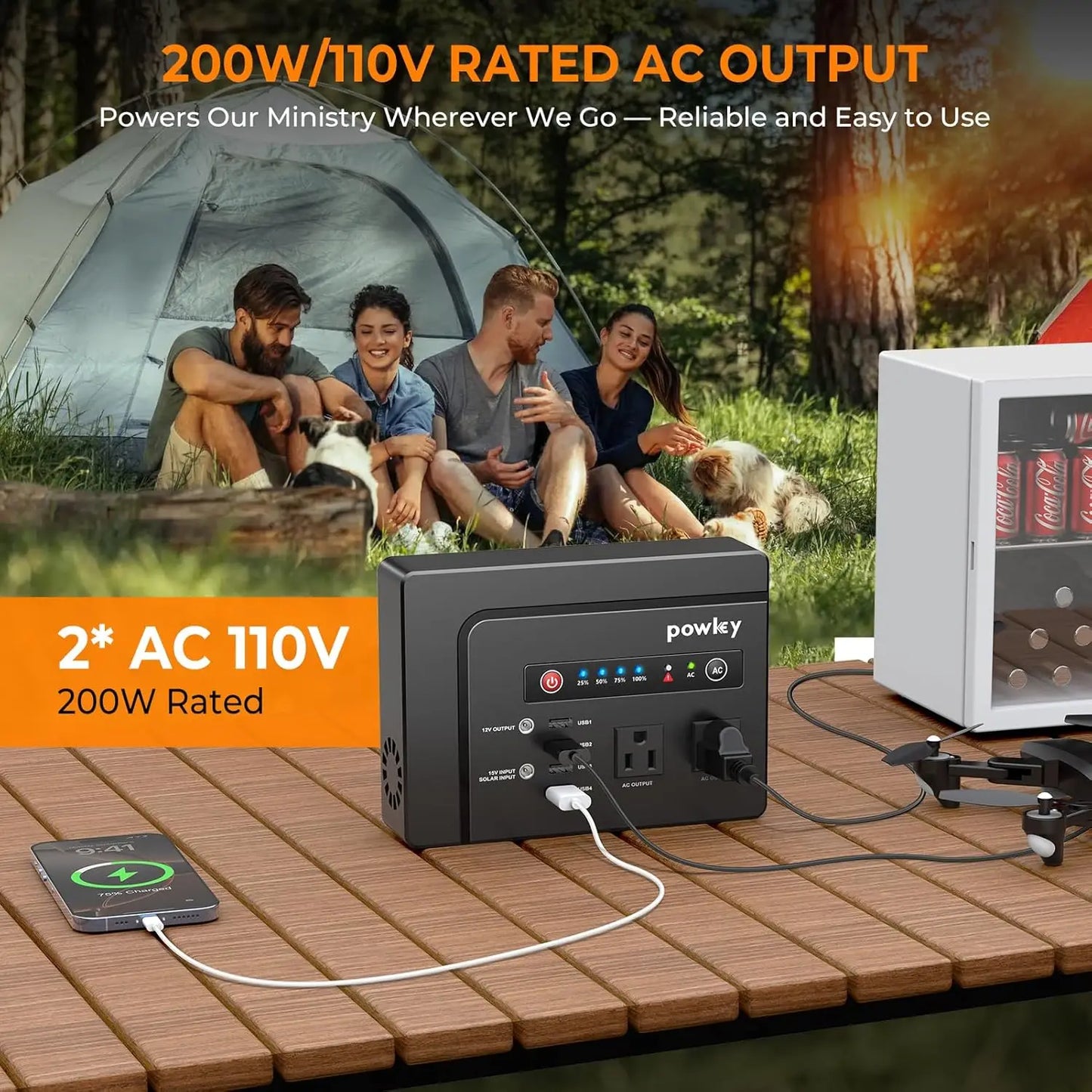 200W Portable Solar Generator 146Wh Battery Pack with AC Outlets USB Ports for Camping Travel Outdoor