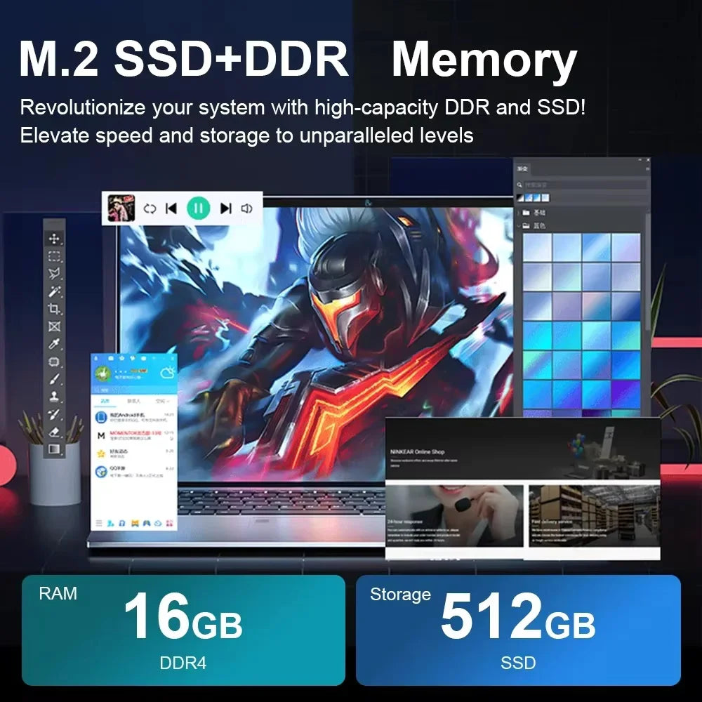 15.6 inch Laptop Computer Intel Celeron N4000 Notebook PC Fingerprint Unlock Windows 11 Pro 16GB RAM 1TB SSD 1920*1080P Laptops