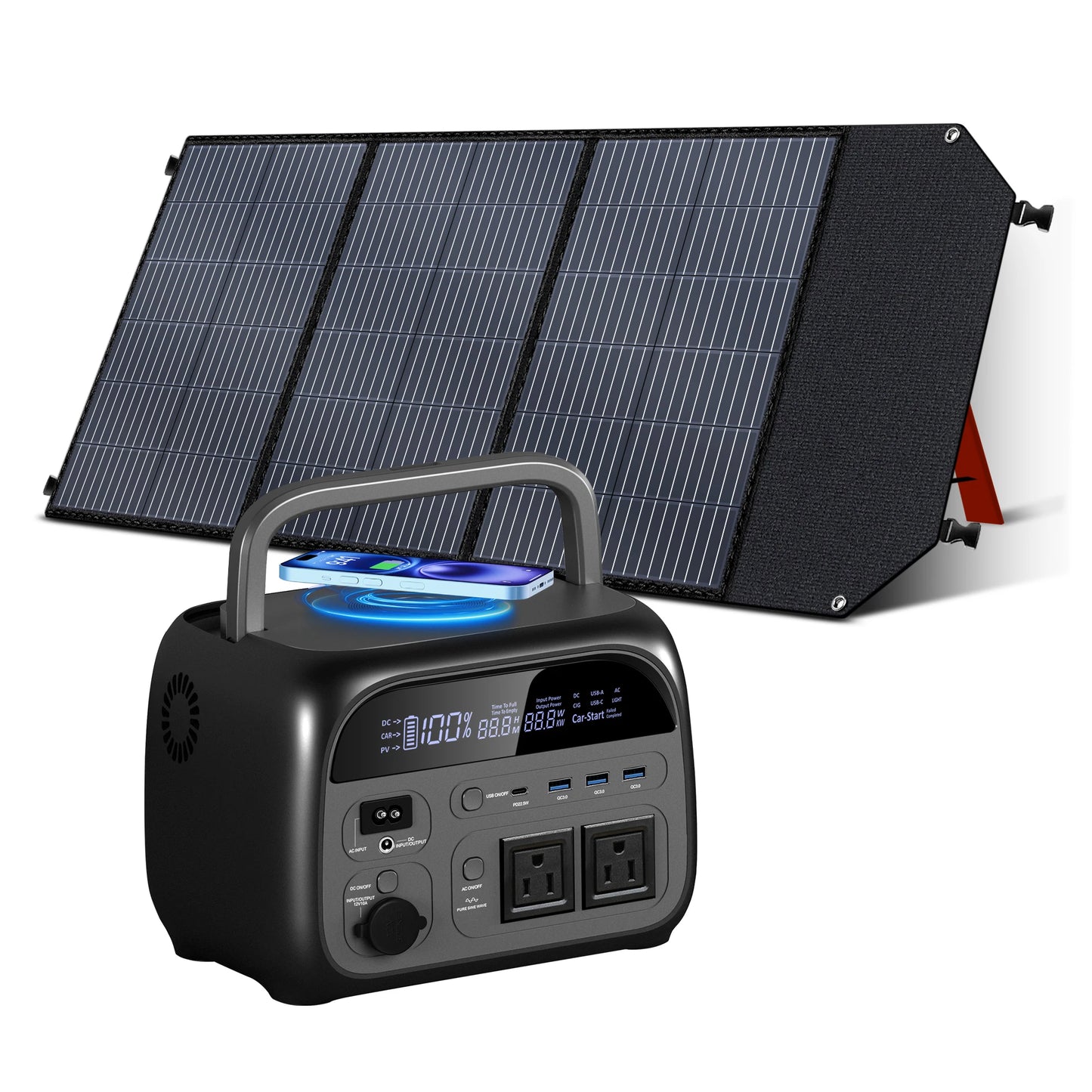 CTOLITY 500W Solar Generator 345Wh Camping Portable Power Station 100W Foldable Solar Panel, UPS Function, For Camping Emergency