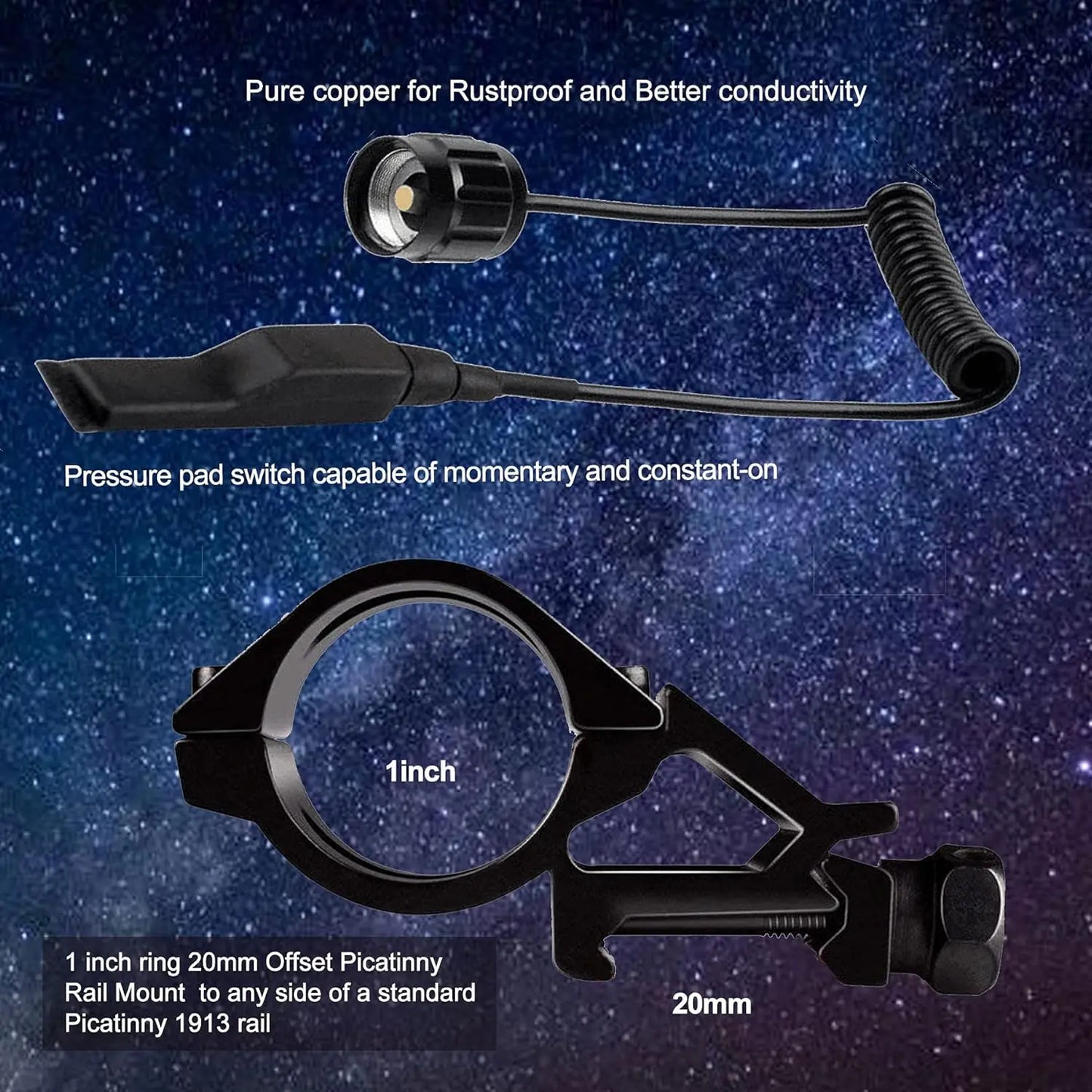 Super Bright Flashlight Torch -High Power White Light Beam,Remote Switch 2pcs Rechargeable Batteries Hunting Camping Fishing