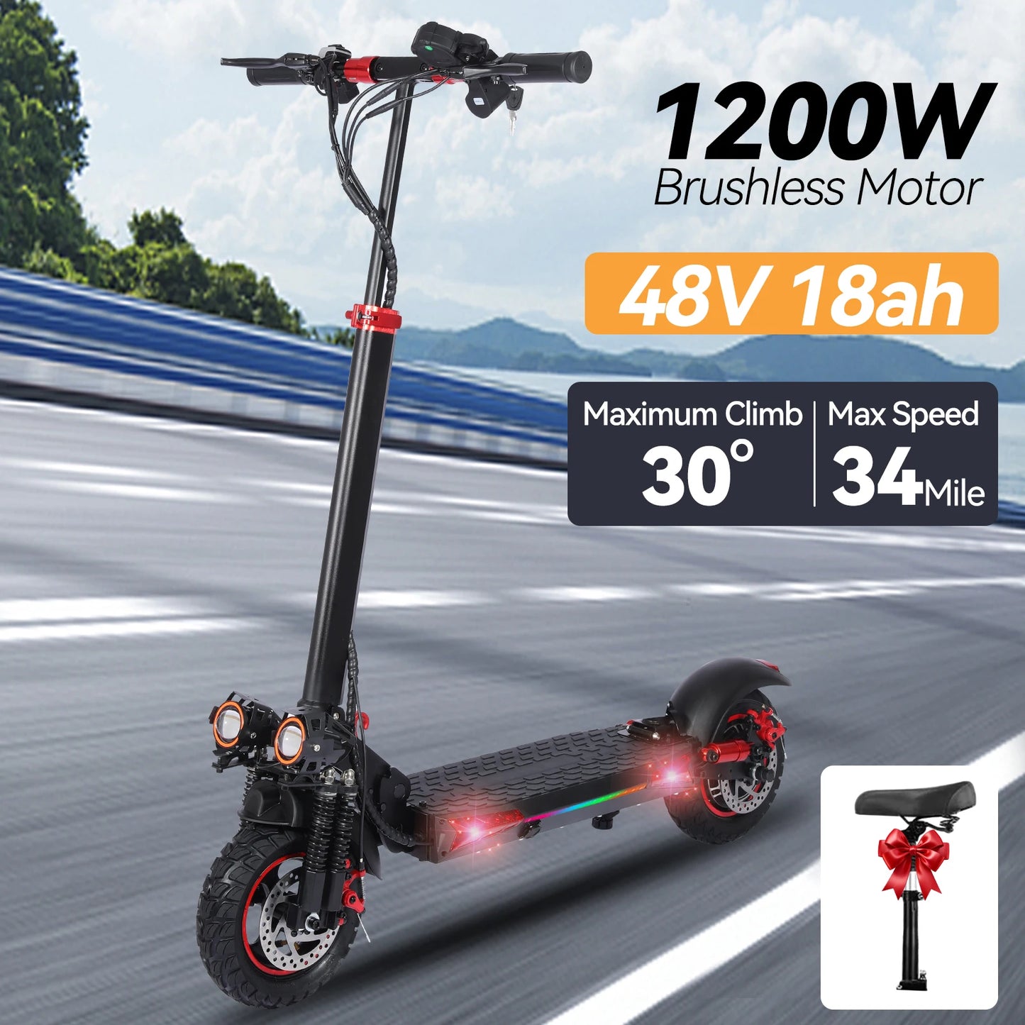 J11 Electric Scooters USA Warehouse 1200W Brushless Motor 48V18ah Electric scooter adult Max Speed 34Mile 11'' Off-road Tires