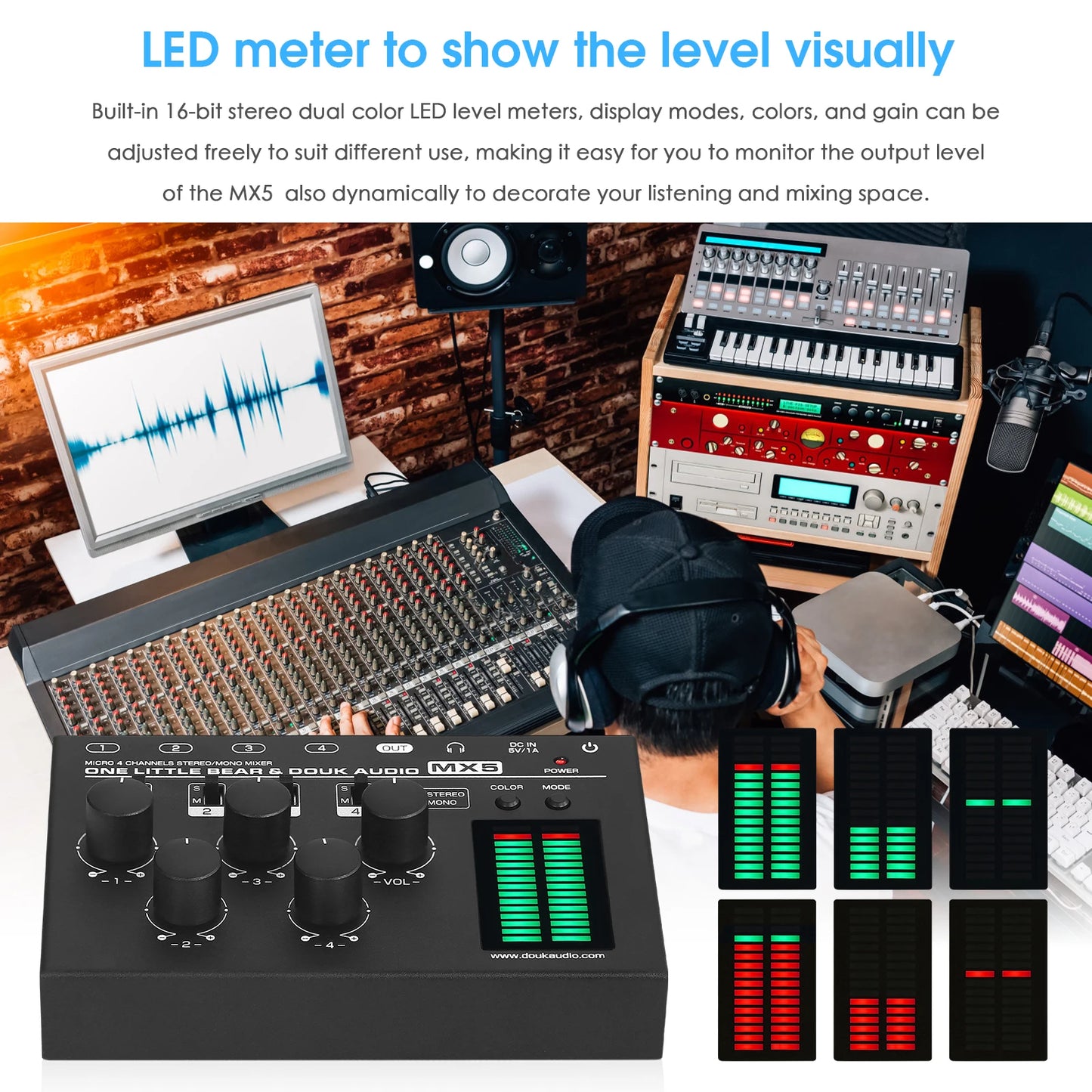 Nobsound MX5 Ultra Low Noise 4-Channel Stereo Audio Mixer Mini Stereo / Mono 6.35/3.5mm Mixer for Club/Studio/Bar