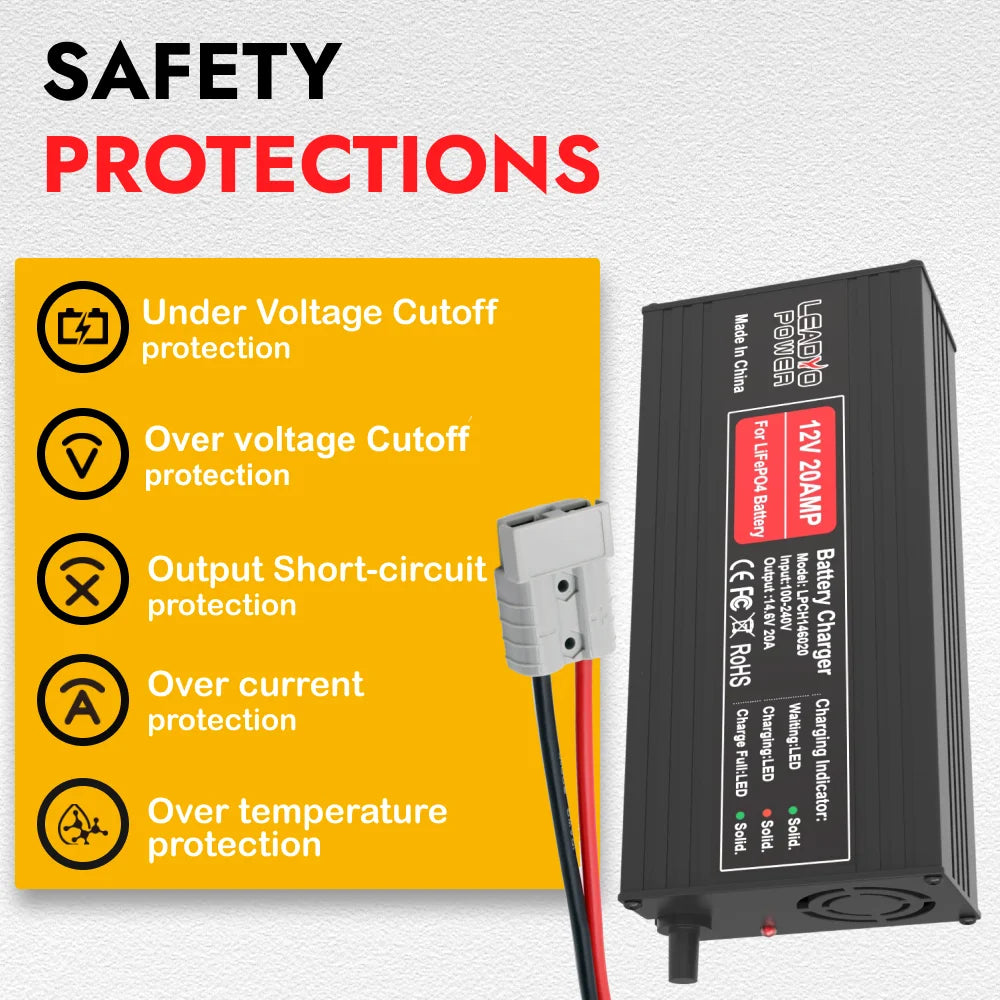 14.6V 20A Smart Lifepo4 Battery Charger 4S 12V High Power For Lithium iron Phosphate LFP RV Battery Pack 14.6V Smart Charger