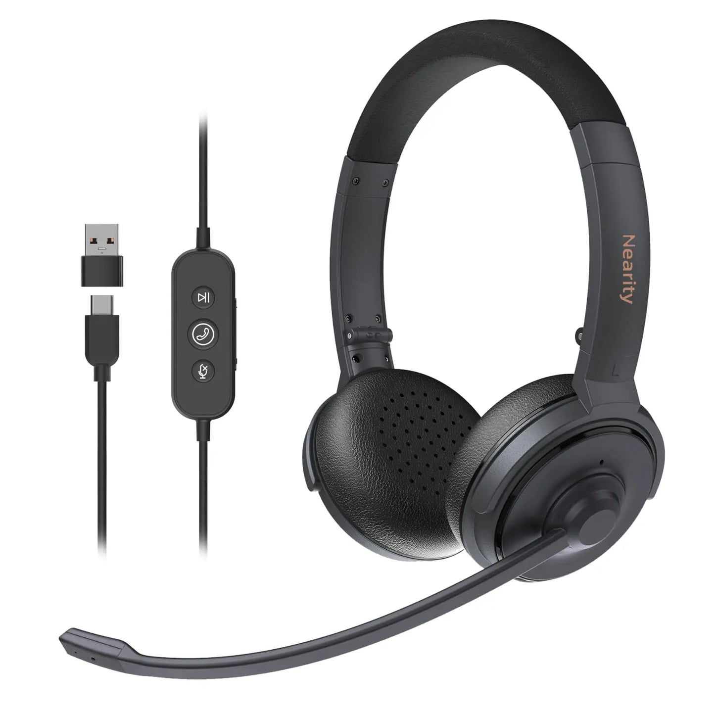 Clearance Sale Wired On-Ear Headphones with Noise Cancelling Mic USB/Type-C Connection for Office Home PC/Mac/Laptop