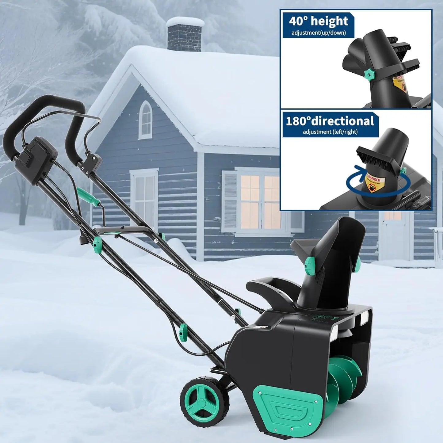 20 Inch Corded Electric Snow Blower with 15-Amp Motor, 25 ft Throw Distance, 180 Degree Rotating Chute, Dual LED Lights,