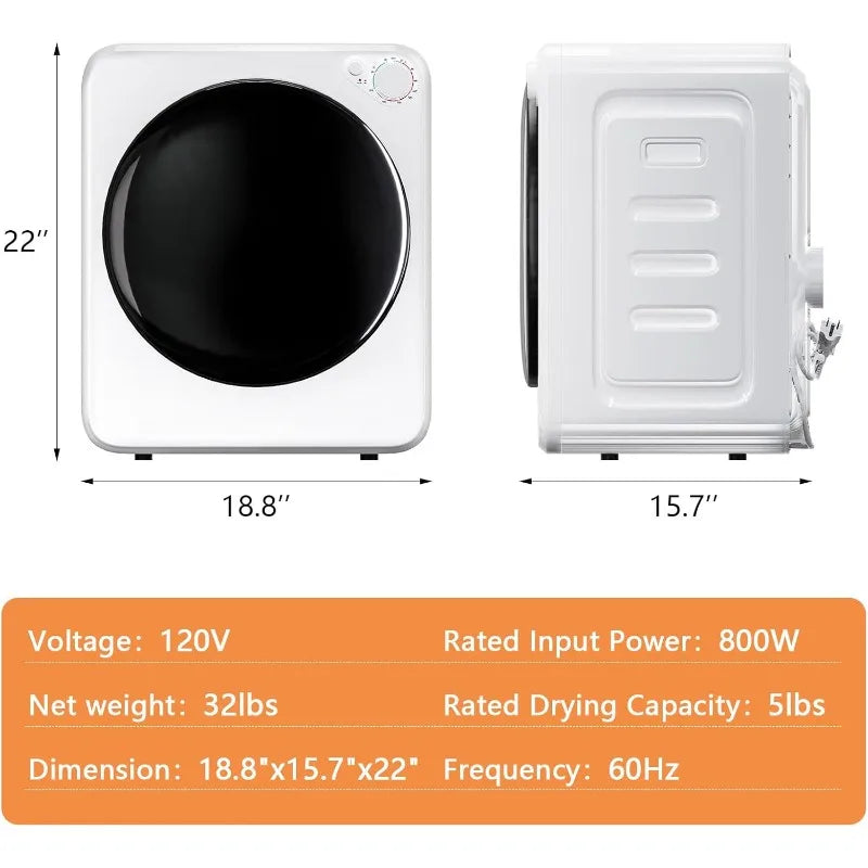 Portable Washer and Dryer Combo Set, 32 lbs Portable Clothes Dryers, 5 Drying Modes, 18 lbs Fully Automatic Washing Machine