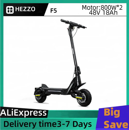 HEZZO F5 Adult E-scooter 800W*2 Motor 48V 18Ah Battery Folding Electric Scooter 10 Inch Off-road Tire City Highway Escooter APP