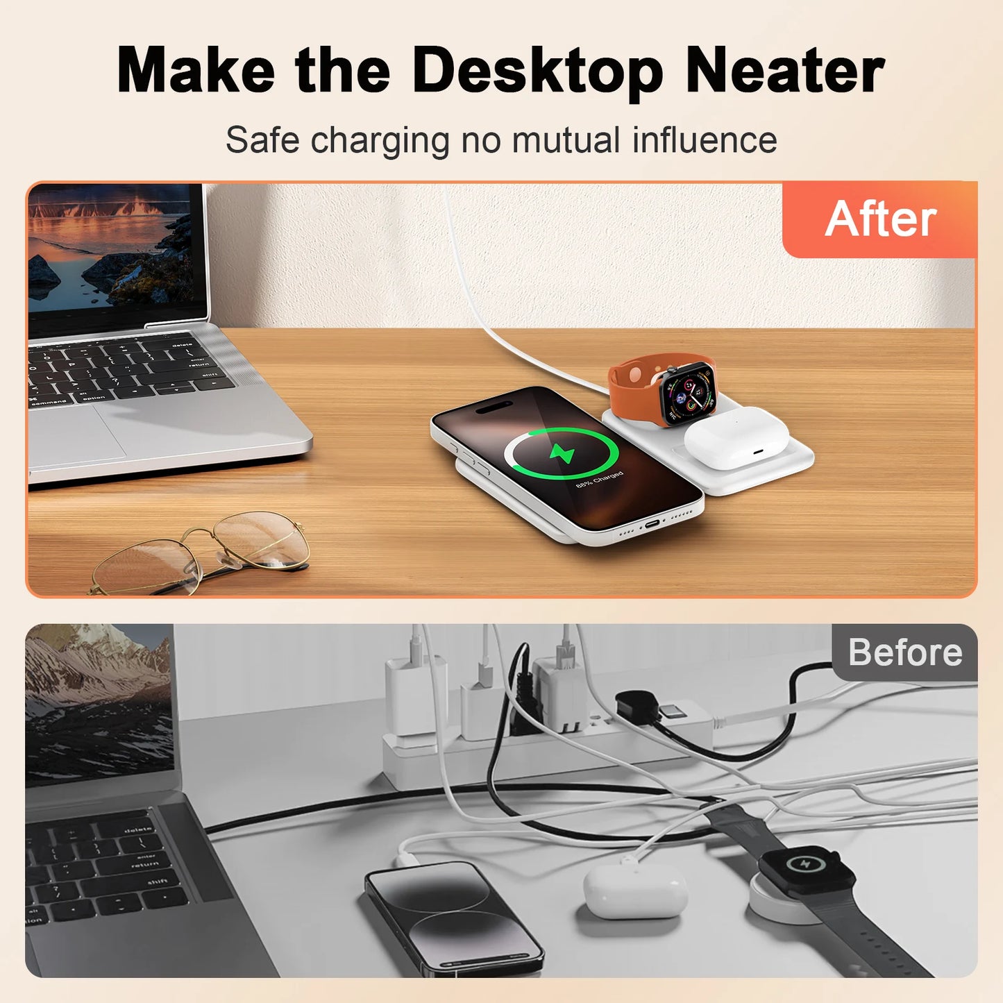 15W Wireless Chargers Magnetic 3 in 1 Foldable Stand Pad Dock Fast Charg Travel iPhone17 16 15 14 13 Pro Max Apple Watch Airpod