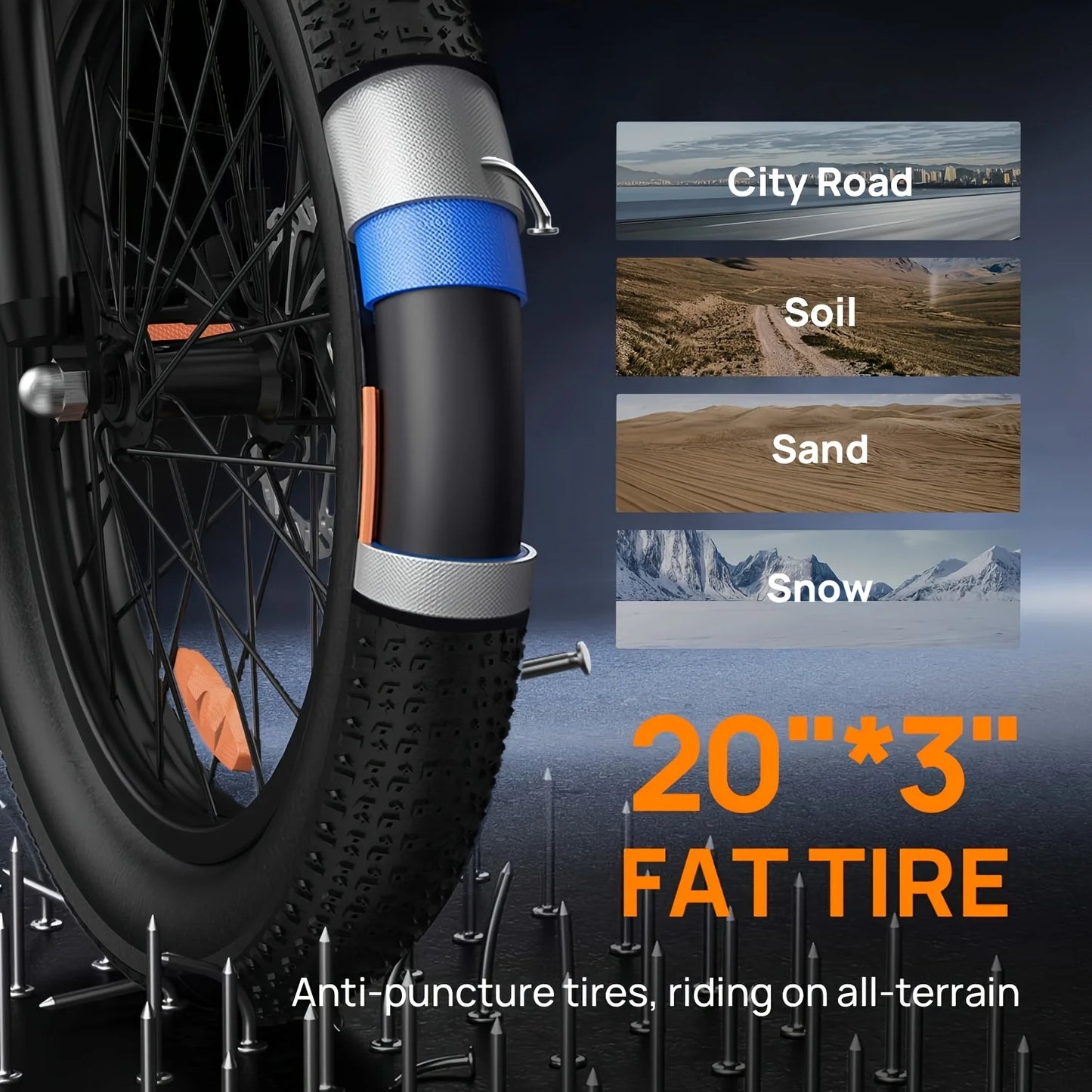 1000W 20x3" Fat Tire Electric Bike 48V 13Ah Removable Battery 20MPH 7-Speed Gears Dual Disc Brakes Adult Moped for Off-Road City