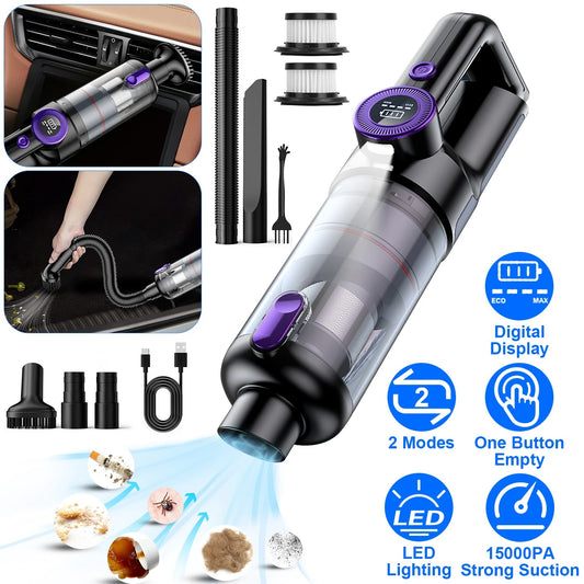 15000PA Handheld Vacuums Rechargeable LCD Display Multifunctional Low Noise High Power Cordless Car Vacuum Cleaner