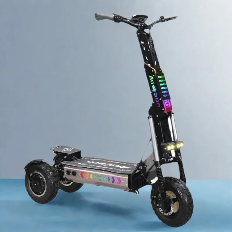 Long Range Off Road E-Scooter 6000W Setup 60V 27AH Battery 3 Wheels Tricycle Design 13 Inch Fat Tires Electric Scooter