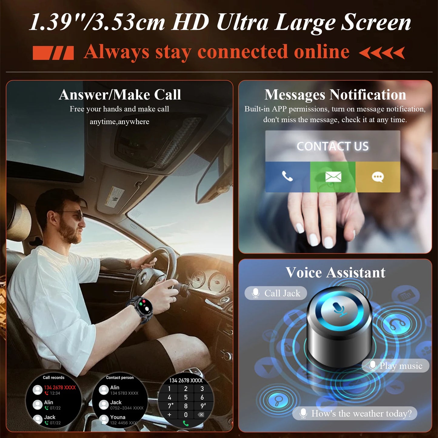 1.39" Smartwatch for Men, 400mAh Battery Smart watch with Extra-Long Battery/Message & Call Alerts, Fitness Tracker