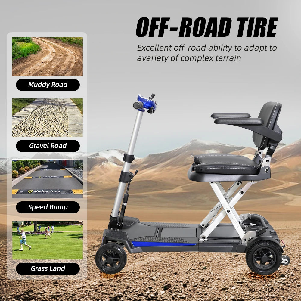 Folding Design Electric Mobility Scooter Aluminum Alloy Frame 4 Wheel Lightweight Portable for Seniors Adults Powered Wheelchair