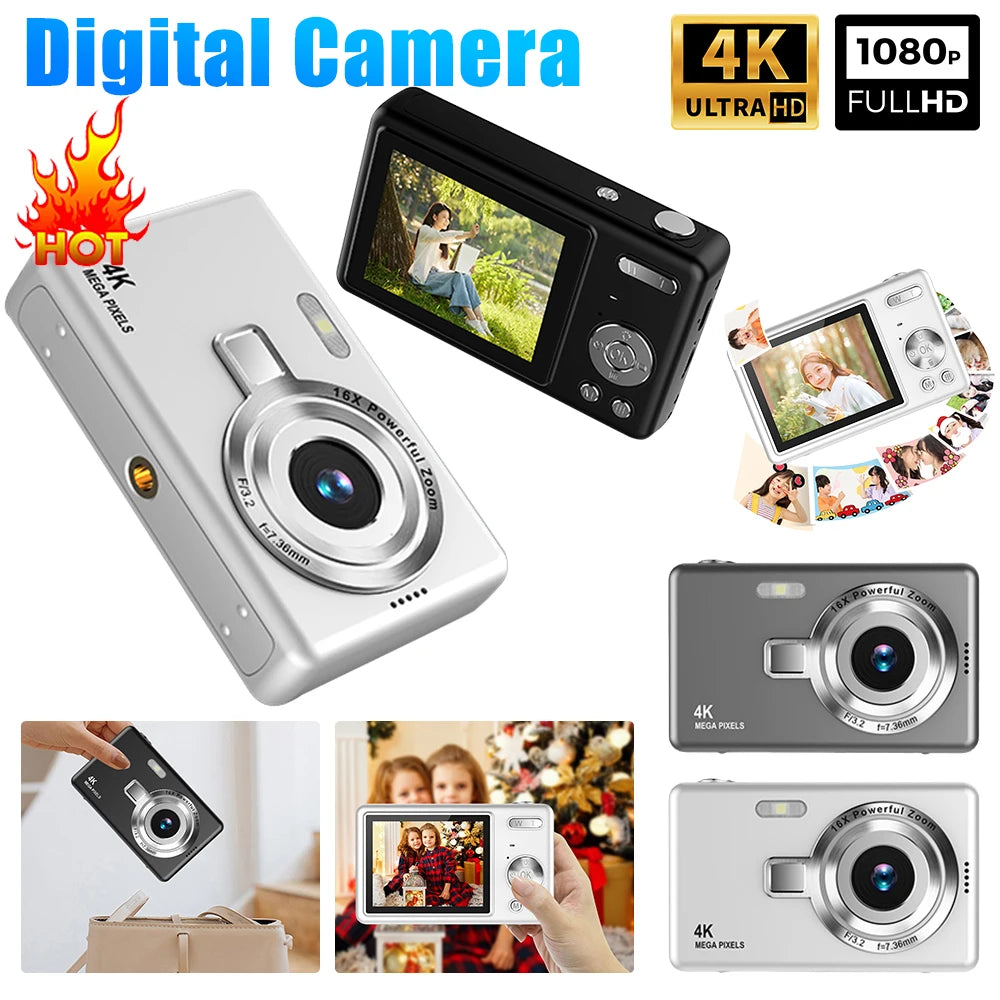 4K HD 1080P Digital Camera Children's Toys 96MP Portable 16X Zoom Camcorder Camera 2.4 Inch IPS Screen for Photography and Video