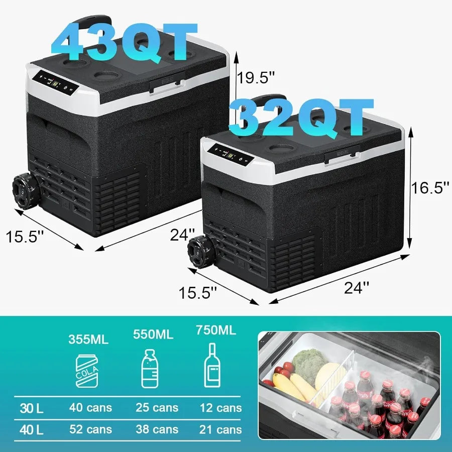 12 Volt Portable Refrigerator 32QT 30L Electric Cooler 12/24V DC 110-240V AC -468 Dual Mode Portable Freezer 12V Car Fridge wit
