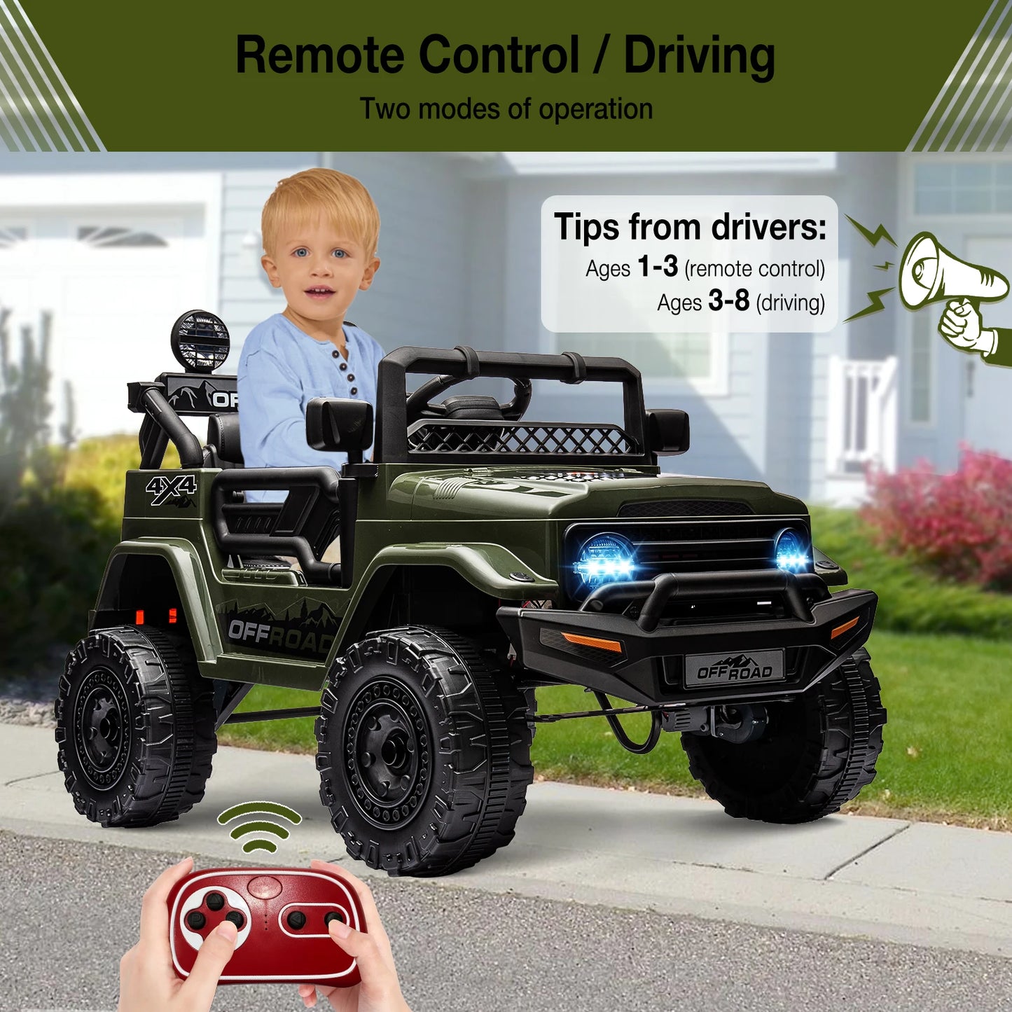 12V Kids Ride On Truck with Remote Control Spring Suspension Bluetooth Connectivity and Led Lights for 3-8years Birthday Gifts