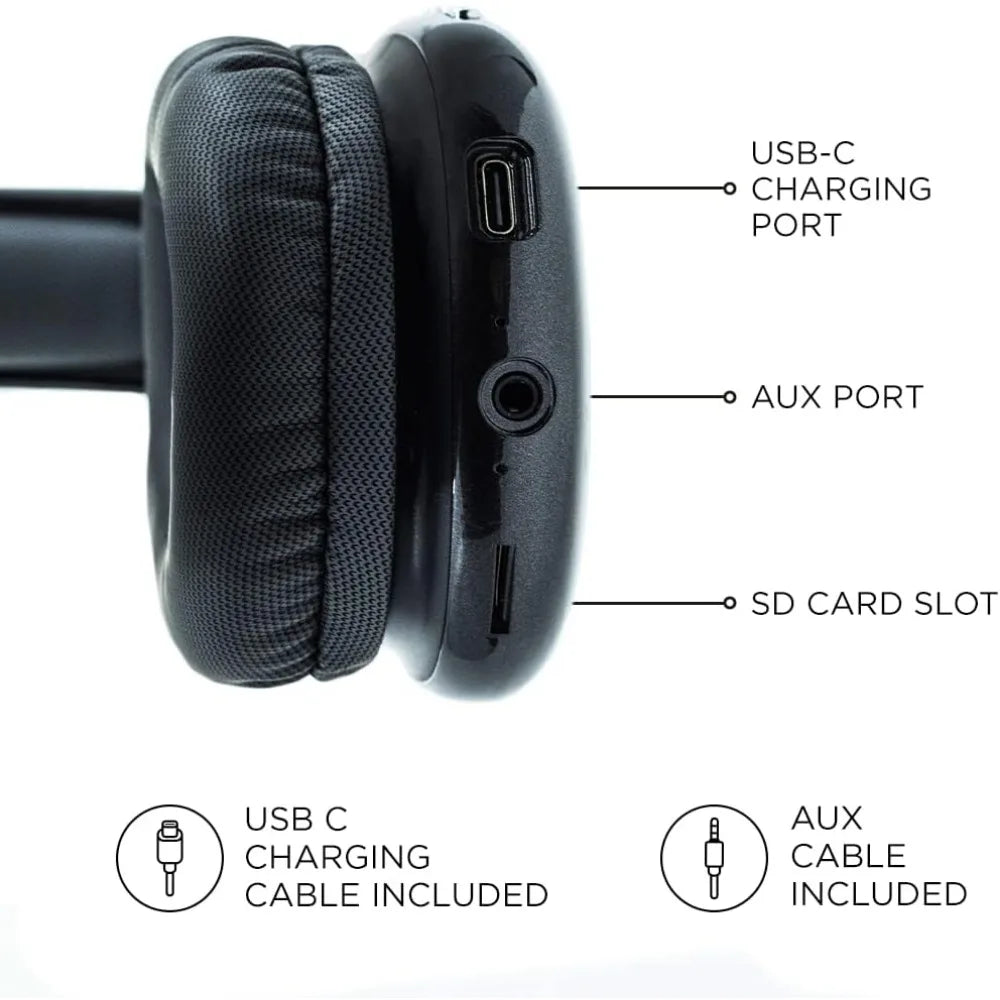 Ultra Wireless Headphones, Rechargeable, 10Hr Playtime, SD Slot, Backup Wire, Soft Cushion, Mic‌