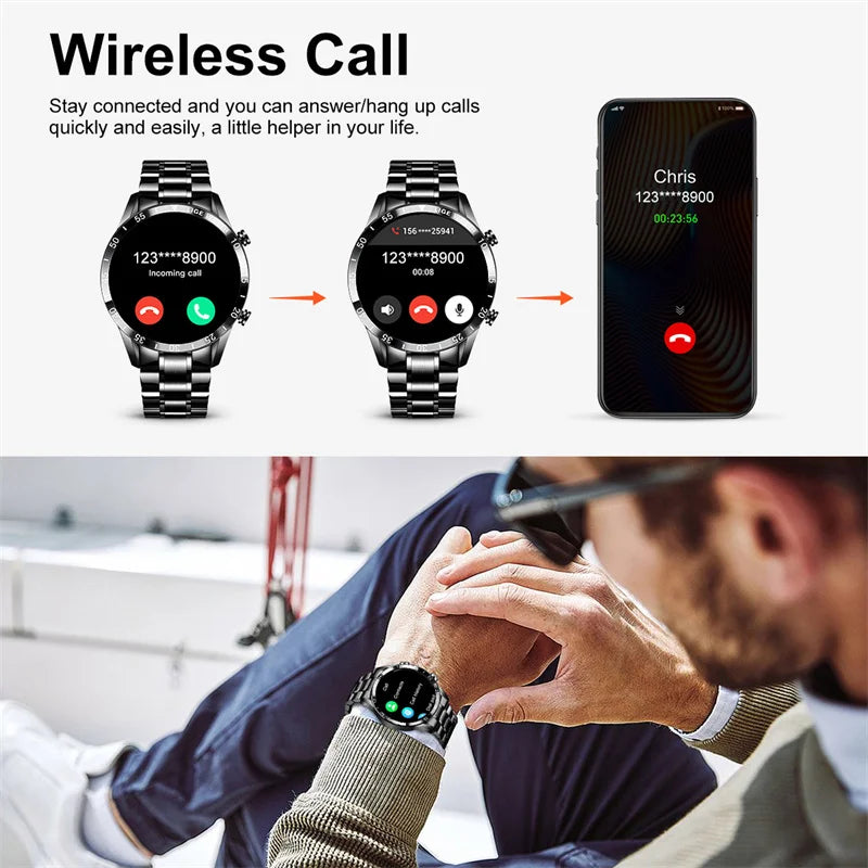 LIGE Stainless Steel Smart Watch Wrist Watch Mature Men Luxury Men Sport Fitness Bluetooth Call Mature Men's Smartwatch Outdoors