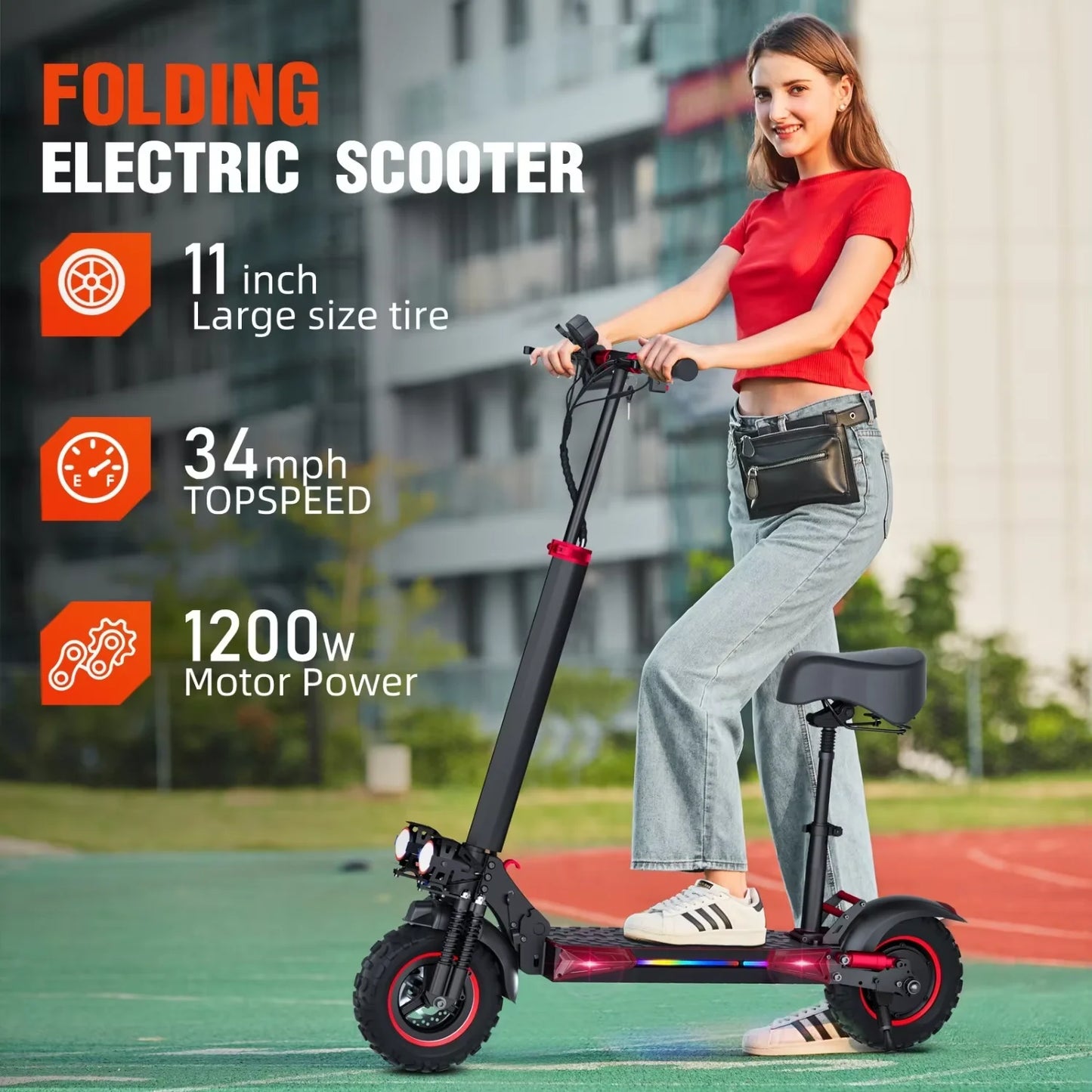 EScooters 1200W Motor 48V18Ah Battery Front And Rear Turn Signals Electric Scoote Dual Disc Brake 11-Inch Tires Fold E-Scooter