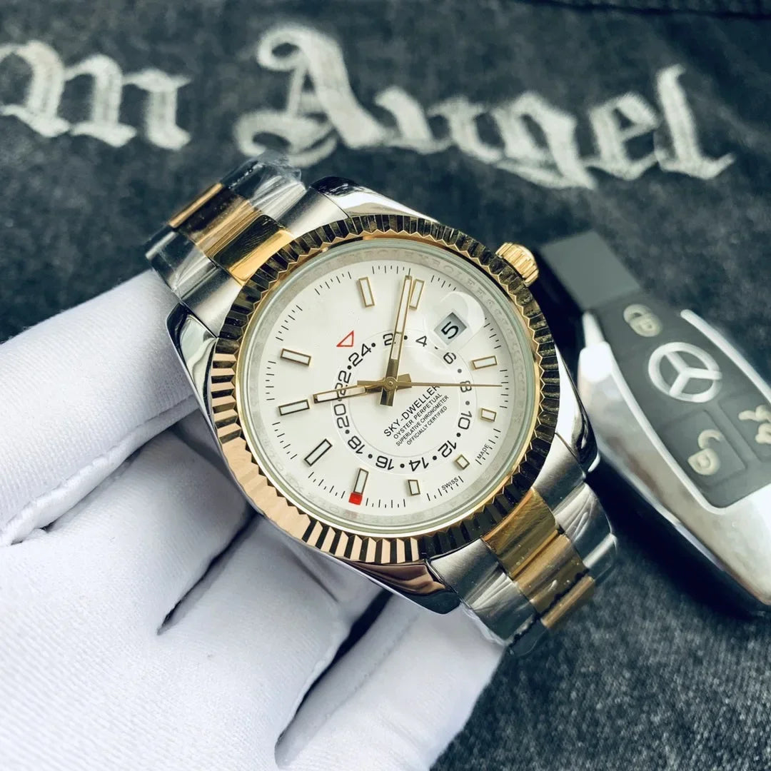 2025 New Fashion Automatic Men Watch Mechanical Self Wind Stainless Steel Strap Rose Gold Silver Blue Date Luxury Sky 40mm