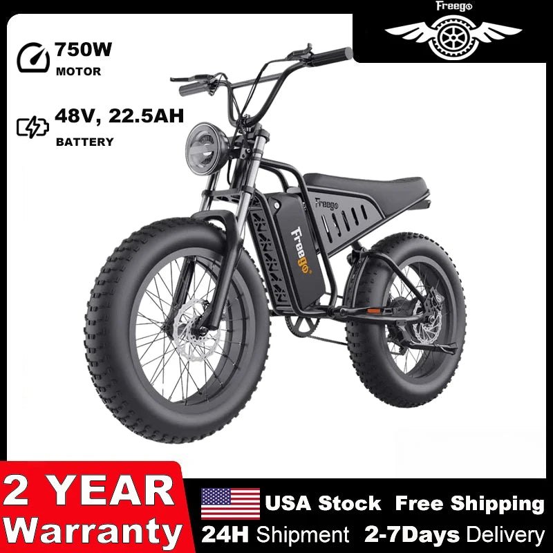 Freego S1 Electric Motorcycle 1400W Motor 48V Battery 30MPH Electric Dirt Bike 26"x4.0 Fat Tire E bike UL 2849 2 Year Warranty