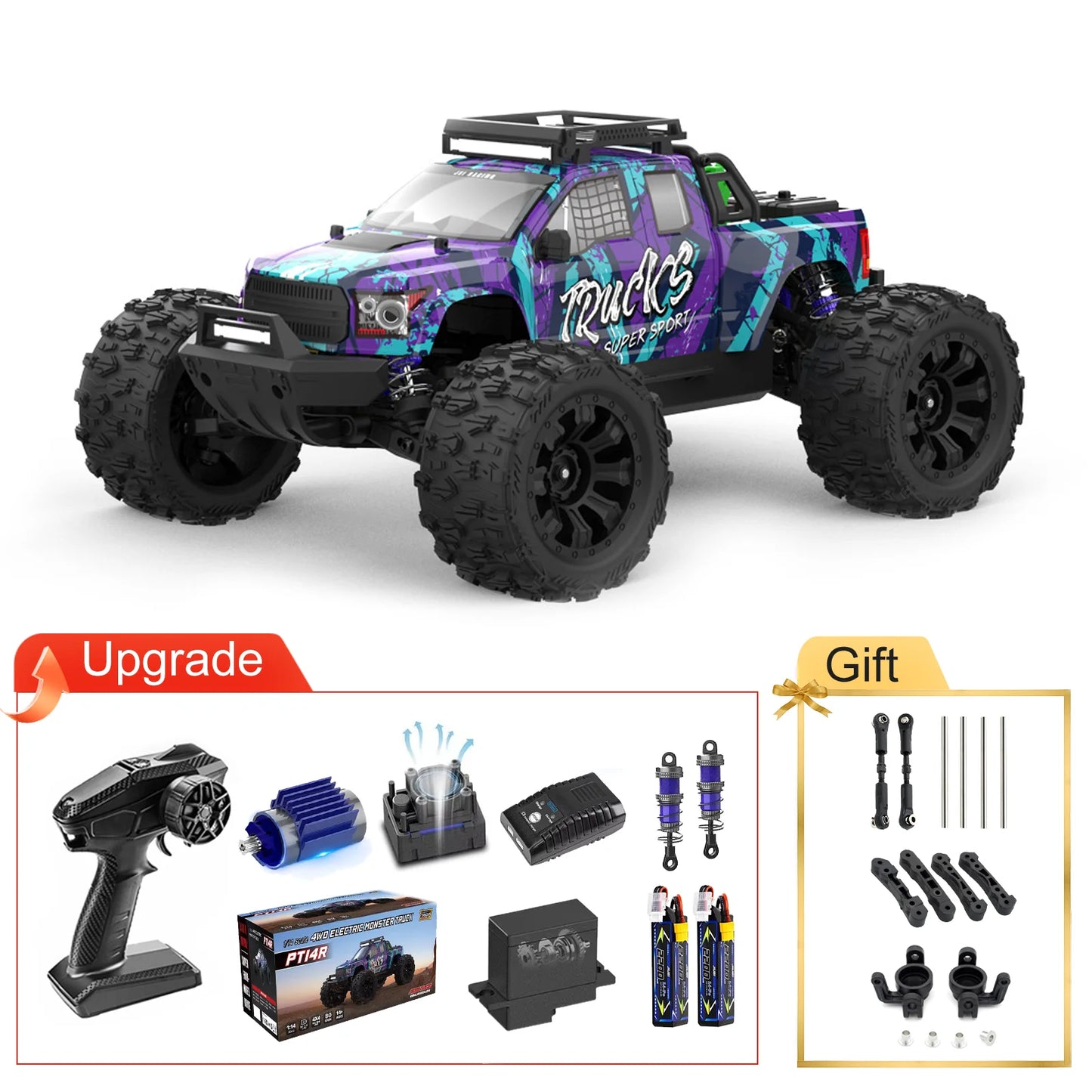 MT14R 1/14 V3 RC Car 80km/h Brushless Off-Road Vehicle Waterproof All-Terrain Remote Control Truggy with 3S 35C 2200mAh RC Truck