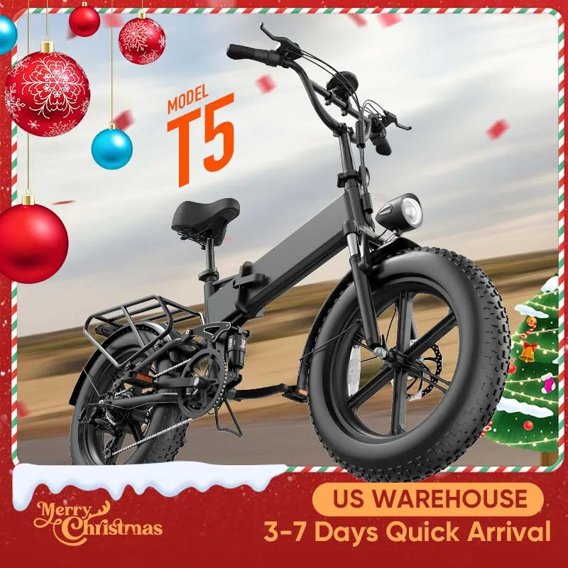 Peak 1500W Foldable Electric Mountain Bike with 48V 13Ah Removable Battery 28MPH 80 Mile Range 20"*4" fat Tire E-bike