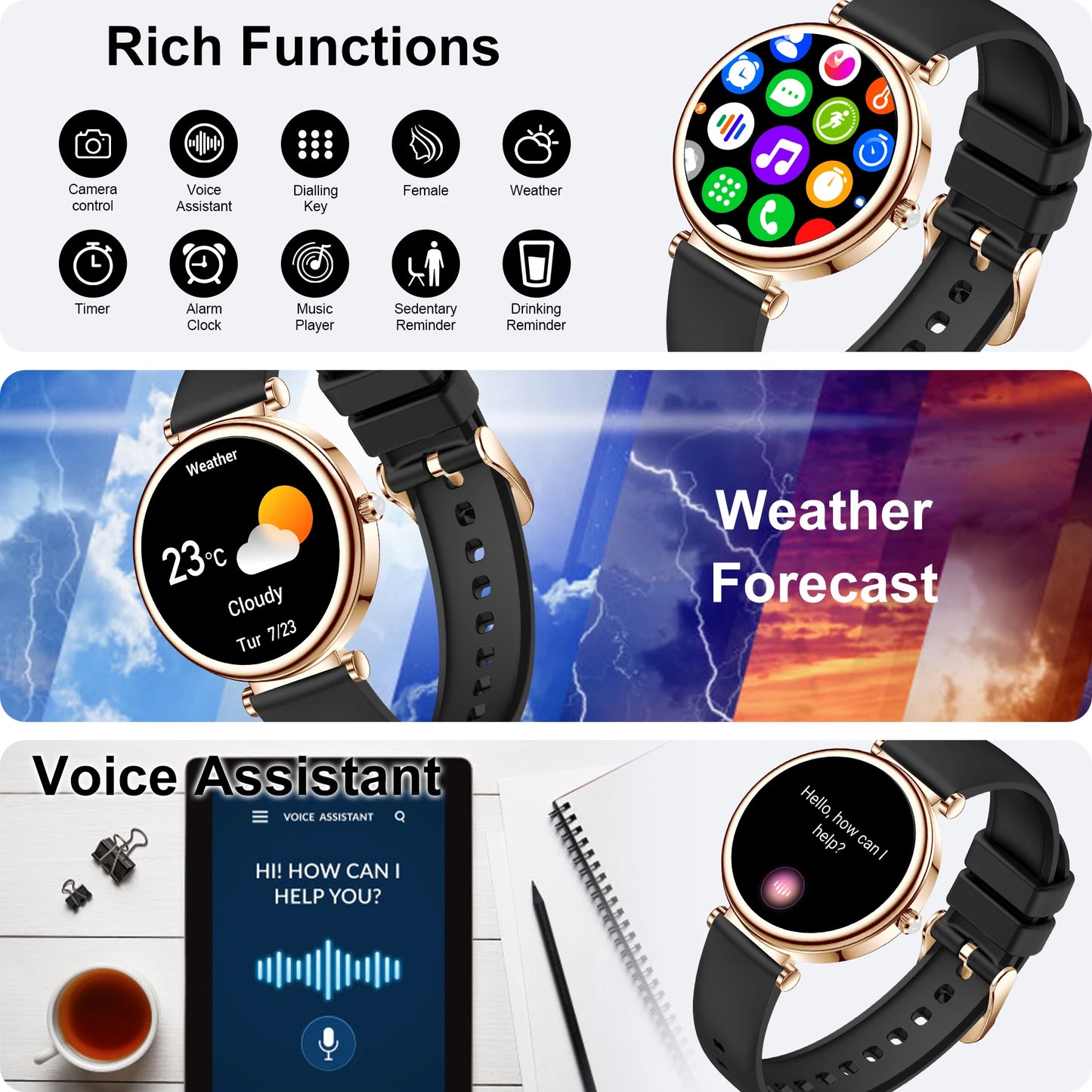 1.3'' Smart Watch(Wireless Calls),Fitness Smartwatch for iPhone/Android with Sport Modes, Women Functions/Free Watch Faces