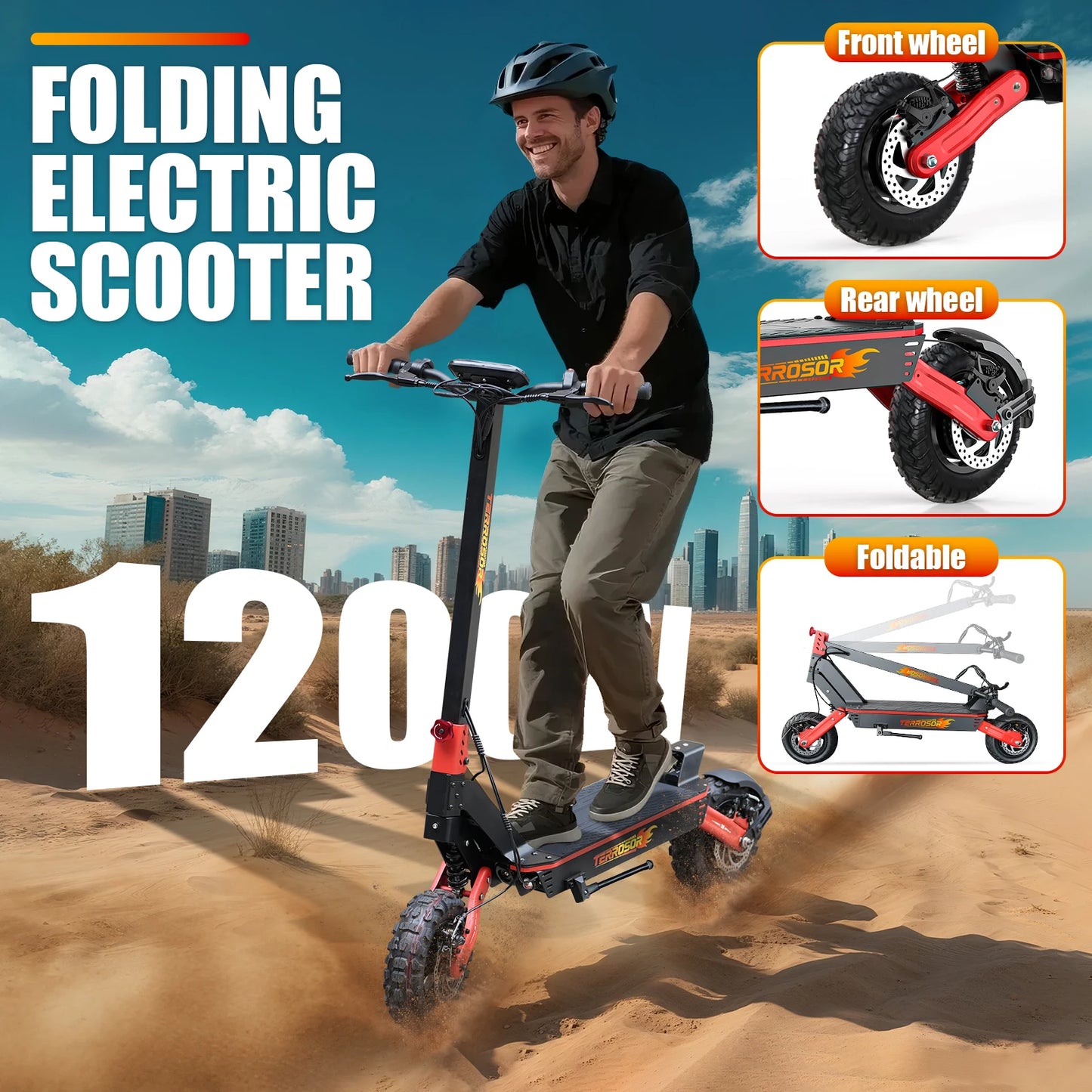 Electric Scooter for Adults, 1200WMotor Fast E Scooter, 11" Off-Road Tires, Up to 28 MPH Top Speed & 20 Miles Long Range, Dual B