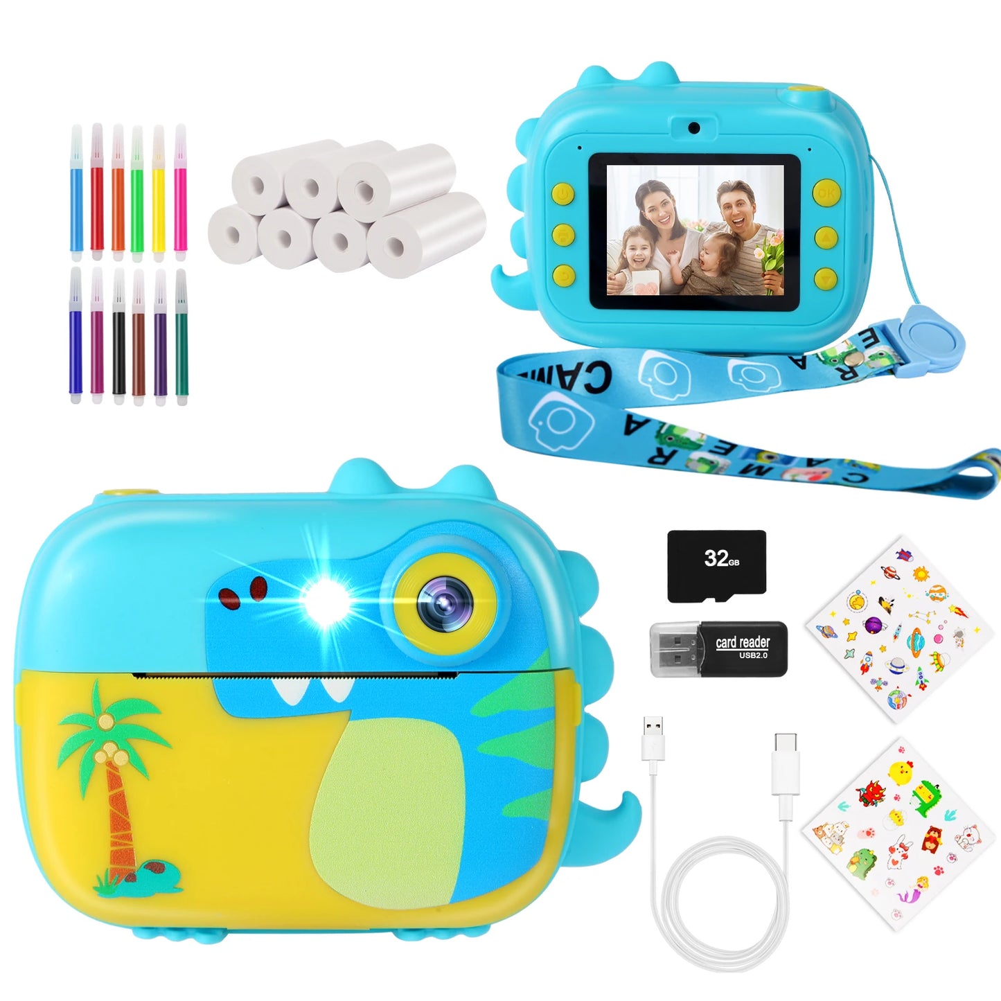 ARNSSIEN Kids Camera Instant Print, 1080P Camera for Kids with 7 Rolls Instnat Paper, Kids Toys for Ages 3-14, Christmas Birthda