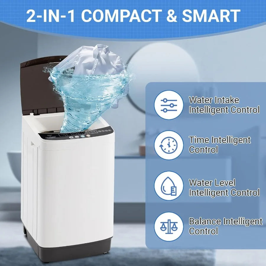 16 lbs Portable Washing Machine 2.0 Cu.Ft Capacity Full Automatic Washer for Homes Apartments 8 Wash Programs Compact Laundry W