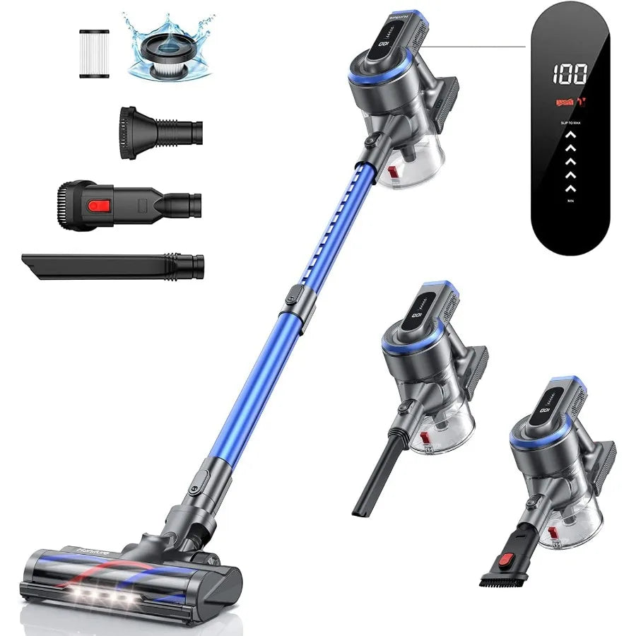 Cordless Vacuum Cleaner 450W 35KPa Powerful Stick Vacuum with LCD Touch Screen 55Min Runtime 6 in 1 Lightweight Handhe(Renewed)