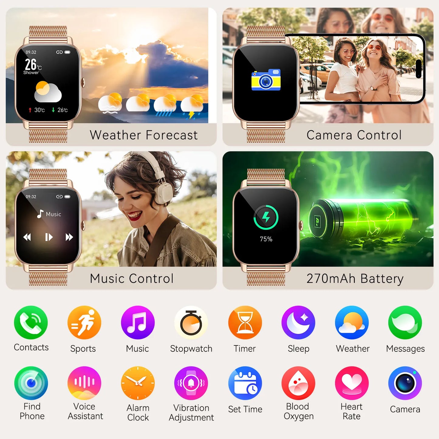 LaNikar New Smart Watch For Women P66D 1.85" TFT Health Monitoring IP68 Waterproof Bluetooth Call Multifunction Fitness Tracker