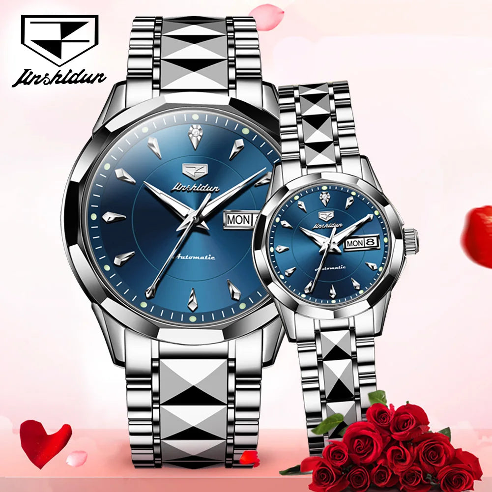 JSDUN Top Romantic Couple Watch Tungsten Steel Strip Imported Movement Imported Movement  Automatic Mechanical Watch for Lovers