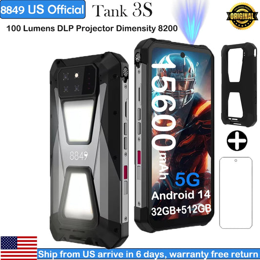 8849 Tank 3S Unihertz Rugged Smartphone with Projector 5G 12/16GB RAM 256/512GB ROM Dimensity 8200 64MP Night Vision Phone