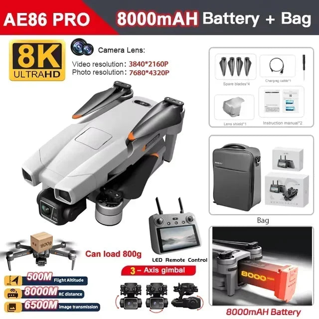 AE86 PRO Max Profesional Drone with 8K HD Camera 3-axis gimbal Aerial Photography Obstacle Avoidance FPV GPS Dron RC Quadcopter